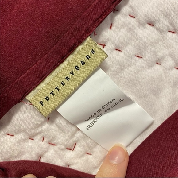 Pottery Barn Velvet EURO  Sham RED Double Diamond Stitch Silk Trim Set of 2 - Picture 3 of 7